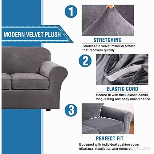 Velvet Plush High Stretch Slipcover Strap Sofa Cover